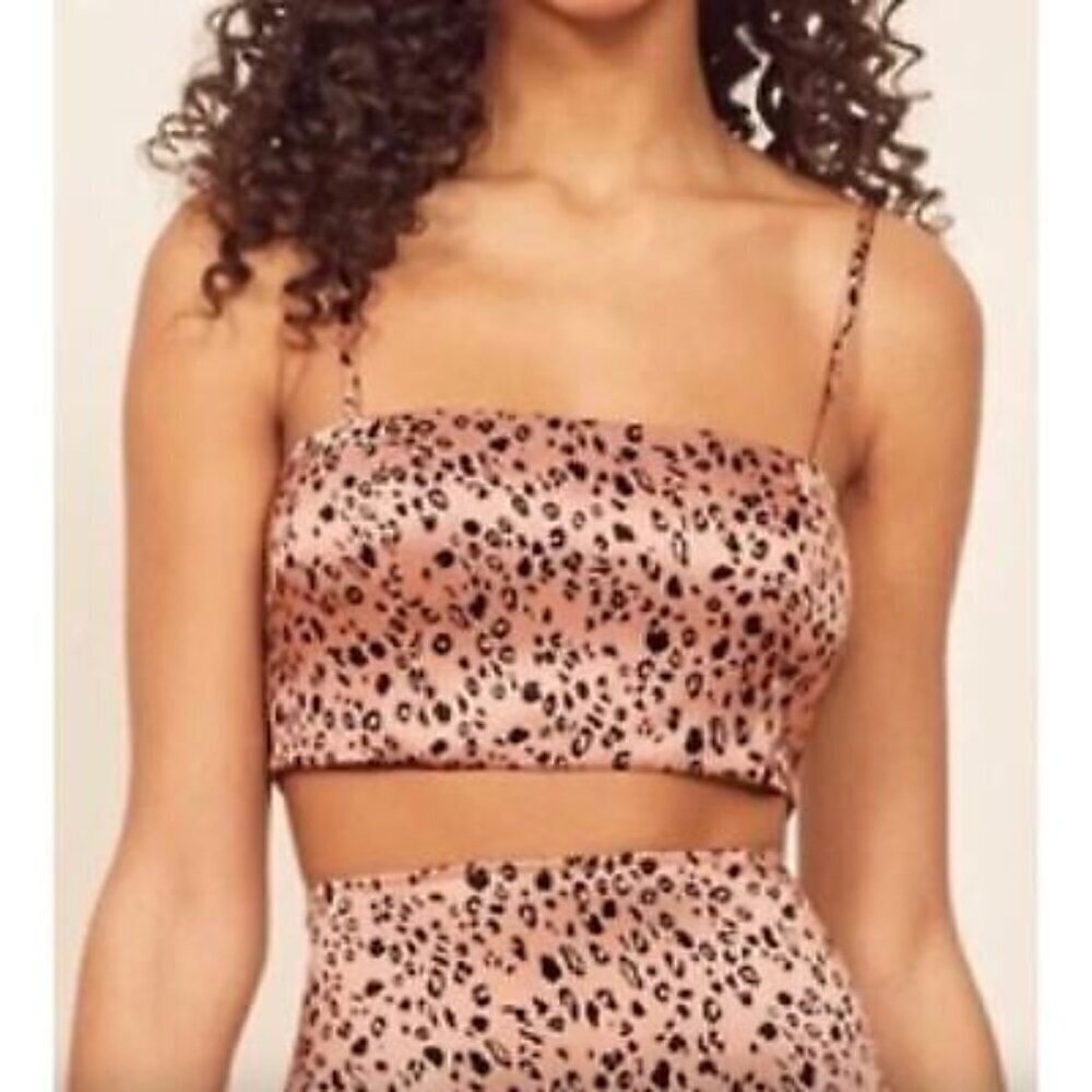 Reformation Pete Pink Panther Cheetah Print Silk Cropped Tank Top 4